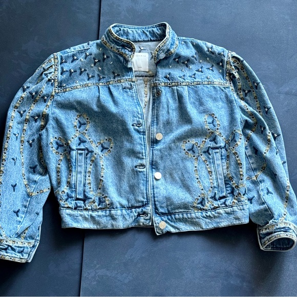 SANDRO - Denim Embellished Jacket - Picture 2 of 14